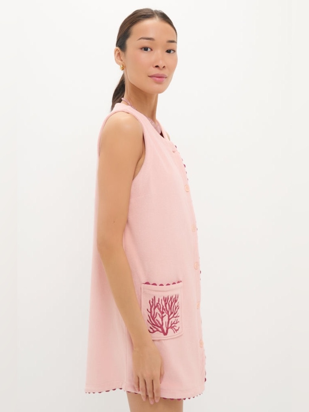 Tuckernuck Beach Coral Embroidered Mini Bermuda Terrycloth Coverup - Picture 3 of 6